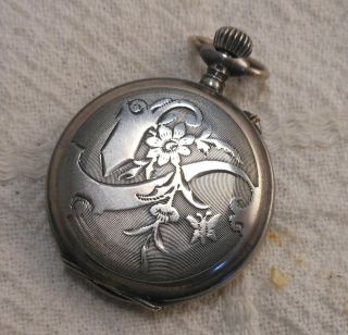 Antique Silver Case Ladies Hunter Case Pendant Pocket Watch With Swiss Movement