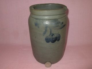Antique 19th C Stoneware Flower Decorated Small Canning Jar Crock 8 1/2 "