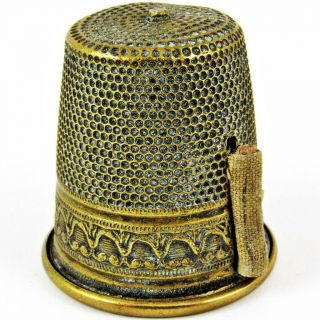 Antique Thimble Figural Brass Wind - Up Sewing Tape Measure As/is Missing Finial