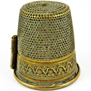 ANTIQUE THIMBLE FIGURAL BRASS WIND - UP SEWING TAPE MEASURE AS/IS MISSING FINIAL 3