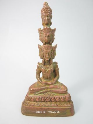 3.  5 " H Thai Brass Buddha Statue Phra Setthi Nawagot 9faces Amulet Collectible