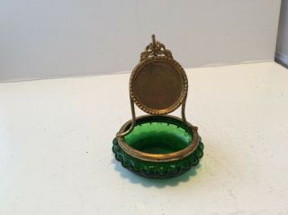 Antique Green Glass Brass Pocket Watch Holder Display