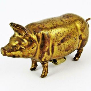Antique Pig Figural Brass Wind - Up Tail Sewing Tape Measure