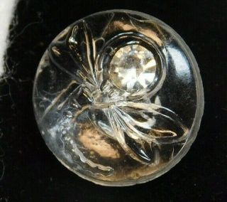 Antique Vintage Button Clear German Glass Dragonfly With Paste Eye D3