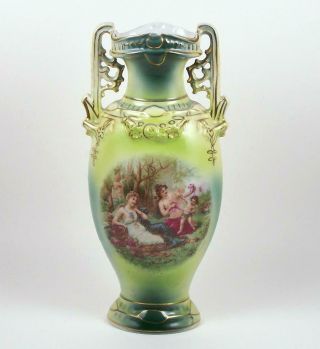 Antique Portrait Vase Embossed Two Tone Green W/ Floral Schmidt & Co 1904 - 1918