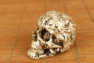 chinese old copper hand carved skull head statue figure netsuke 2