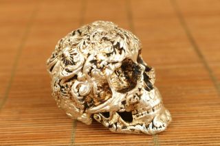chinese old copper hand carved skull head statue figure netsuke 5