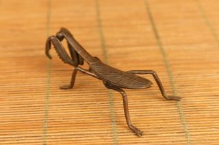 Chinese old red copper Handcarved mantis statue figure table home decoration 2