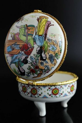 Collectable China Porcelain Paint Ancient Belle Figure Delicate Mirror Jewel Box
