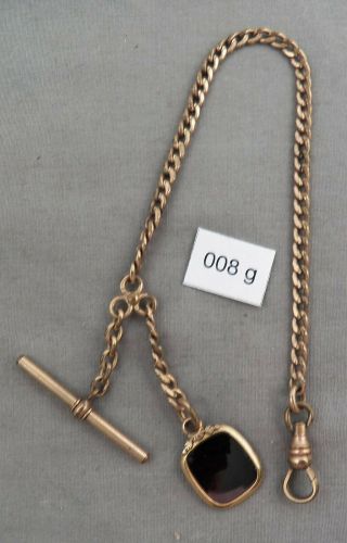 Antique Gold Filled Pocket Watch Chain,  T - Bar With Fob
