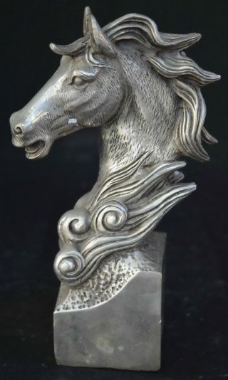 Souvenir Asian Tibet Collectable Miao Silver Carve Martyr War Horse Head Statue
