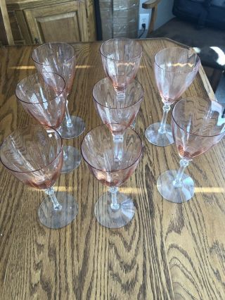 8 Fostoria Elegant Pink Rose Crystal Water Goblets 5098 Stemware
