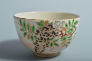 T2826: Japanese Kiyomizu - Ware Colored Porcelain Flower Pattern Tea Bowl