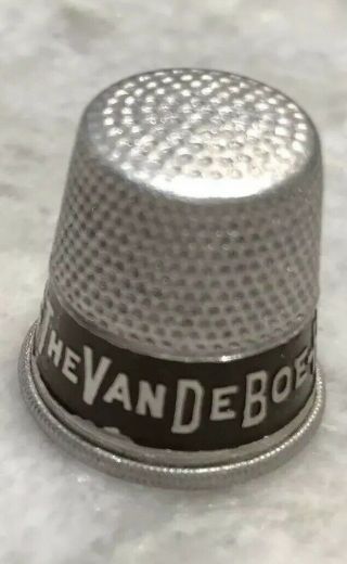 Antique Cool The Van Deboe - Hagen Co Advertising Hammered Aluminum Sewing Thimble