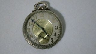 Vintage Elgin White 14k Gold Filled Open Face Pocket Watch 17 Jewels 1920s