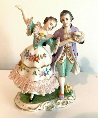 Vintage Dresden Lace Couple Dancing Figurine Made By Frankenthal