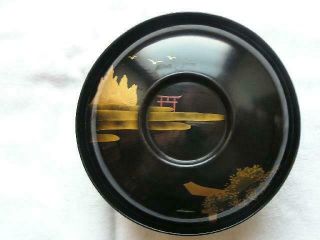 Antique Japanese Maki - E Lacquer Chawan With Landscape 1900 - 15 Handpainted 4421b