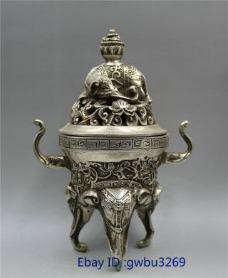 Tibetan Silver Hand Carved God Of Wealth Elephant Incense Burner W Xuande Mark