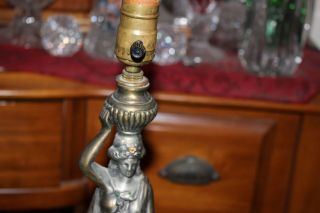 Antique Art Deco Figural Table Lamp - Woman Holding Basket - 1 - Metal Marble 2
