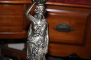 Antique Art Deco Figural Table Lamp - Woman Holding Basket - 1 - Metal Marble 3