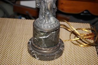 Antique Art Deco Figural Table Lamp - Woman Holding Basket - 1 - Metal Marble 4