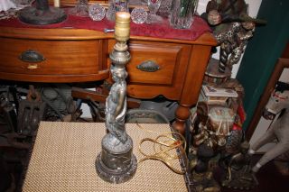 Antique Art Deco Figural Table Lamp - Woman Holding Basket - 1 - Metal Marble 5