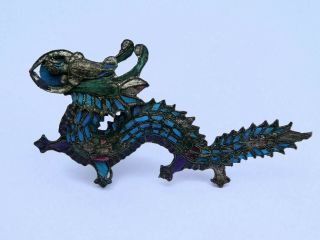 Fine Antique Chinese Silver Kingfisher Blue Hair Ornament Brooch Qing Dynasty