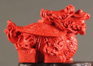 Chinese natural cinnabar red jade hand - carved dragon tortise pendant 2.  2 inch 4