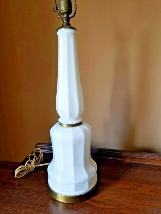 Mid Century Classic French Style White Glass Lamp With Brass