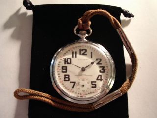 Vintage 16s 17 Jewels Pocket Watch Train Theme Case Runs Well.