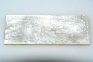 Antique Chinese Hand Carved Mother Of Pearl Game Token Chip Town Scene Eb