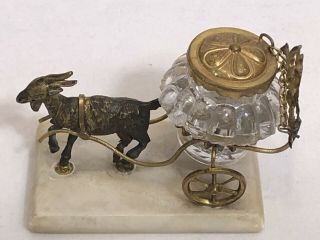 Antique Palais Royal Bronze Goal Cart Glass Inkwell With A Marble Base
