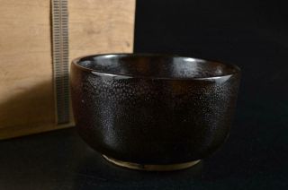 G9695: Chinese Pottery Tenmoku Glaze Tea Bowl Green Tea Tool W/box Tea Ceremony