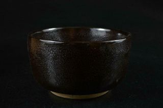 G9695: Chinese Pottery Tenmoku glaze TEA BOWL Green tea tool w/box Tea Ceremony 2