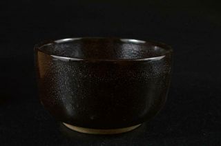 G9695: Chinese Pottery Tenmoku glaze TEA BOWL Green tea tool w/box Tea Ceremony 3