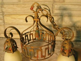 1910 - 20 ' s Arts & Crafts ceiling Light Fixture w/ Shades,  Rewired 2