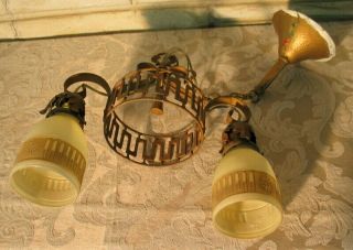 1910 - 20 ' s Arts & Crafts ceiling Light Fixture w/ Shades,  Rewired 3