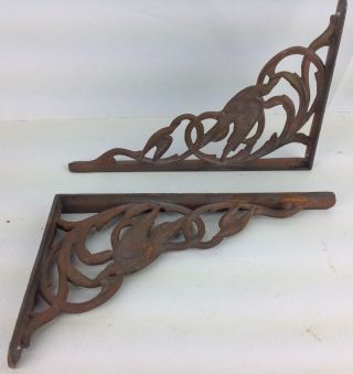 Vintage Pair Cast Iron Birds Shelf Brackets Rustic Metal Corbels Garden Braces