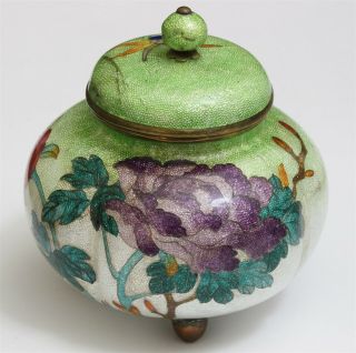 Vintage Chinese Export Ginbari Foil Cloisonne Enamel Flower & Dragonfly Jar
