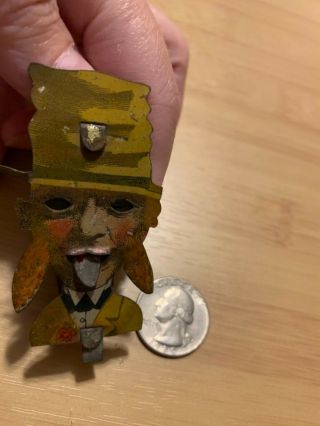 Antique Mini Tin Litho Mechanical Toy - Bearded Man Sticks Out Tongue