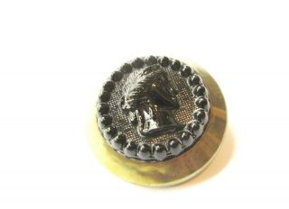 Victorian Jewel Button High Relief Black Glass Cameo Beaded Rim