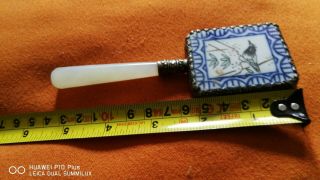 Antique 19th Century Chinese Hand Mirror.  Apple Jade Handle.  Hand Painted. 2
