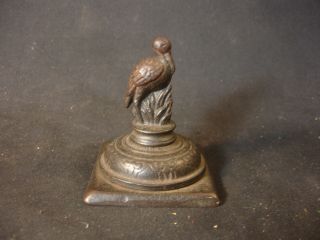 Old Vtg Antique Decorative Cast Iron Pelican Bird Lamp Top Set