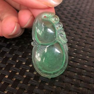 Chinese Handwork Ice Green Jadeite Jade Rare Collectible Dragon Gourd Pendant