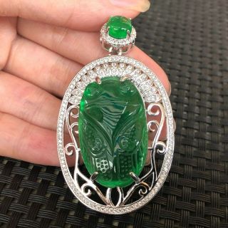 Chinese Collectible 925 Silver & Green Jadeite Jade Cicada Rare Handwork Pendant
