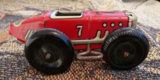 1930s Marx No.  7 Racer Red Midget Race Car Wood Wheels Tin Litho Wind - Up Toy