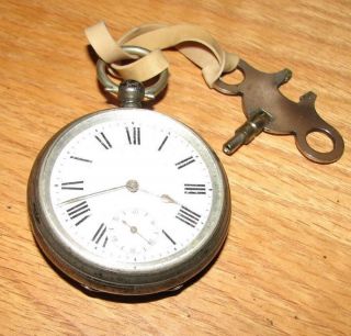 Antique Sterling Silver Rotherhams Key Wind Pocket Watch