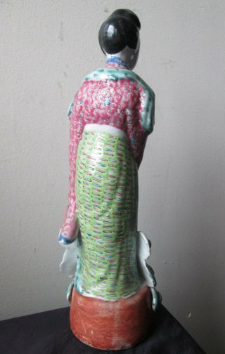 Antique SIGNED Chinese Republic Period Famille Rose verte Porcelain woman statue 4