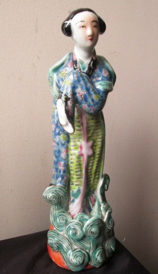 Signed ANTIQUE old Chinese Republic Period Famille Rose Porcelain female figure 5