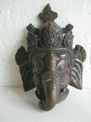 Fine Old India Hindu Ganesha Deity Bronze Wall Plaque Hanging Sculpture Idol God